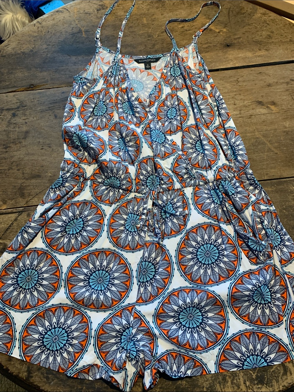 Banana Republic Patterned Spaghetti Strap Romper — Blue & Orange Medallion Print